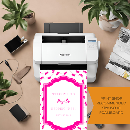Pink Floral Minimalist Entrance Board Digital Download - Online Template