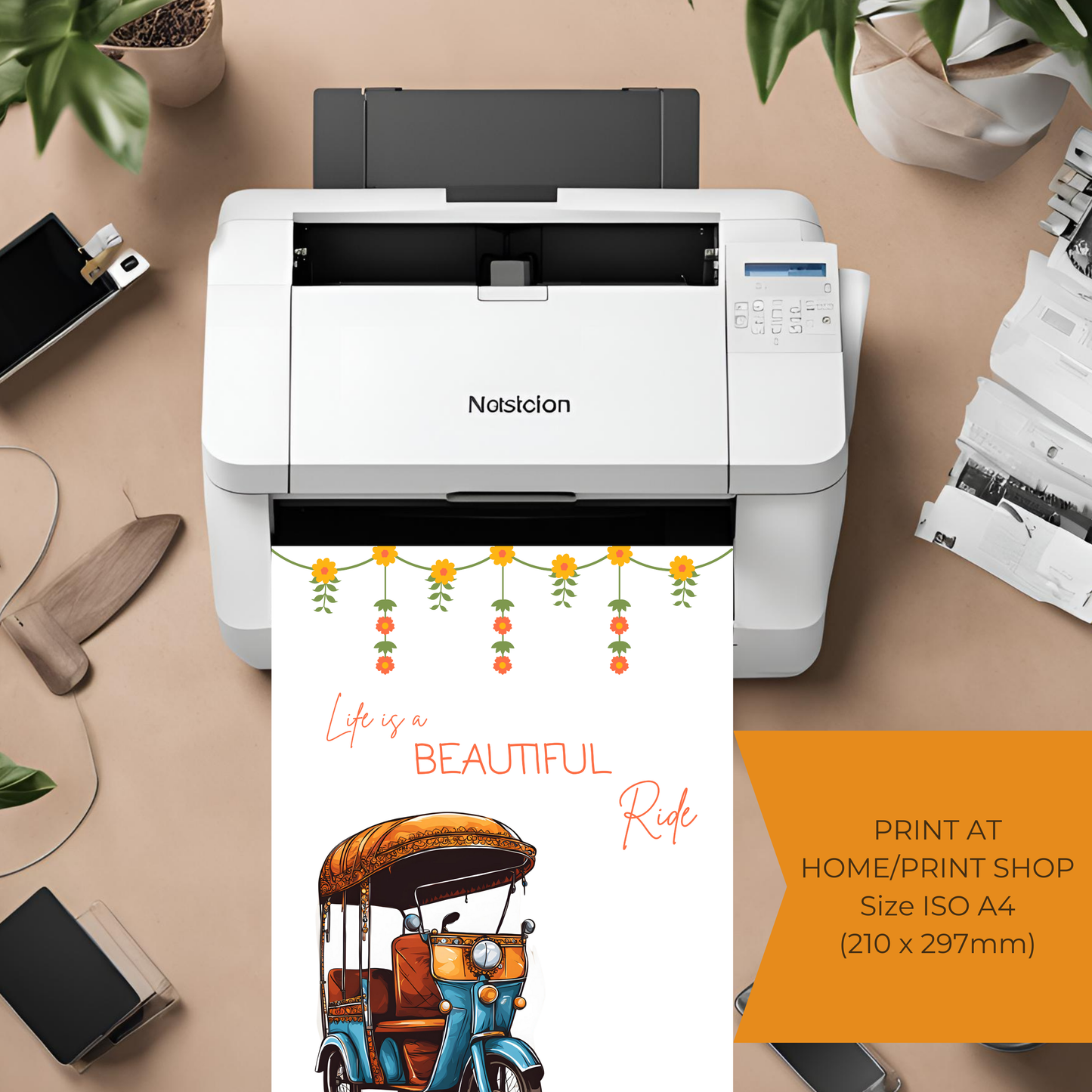 Indian Auto Took Took Life Is a Beautiful Ride Digital Print
