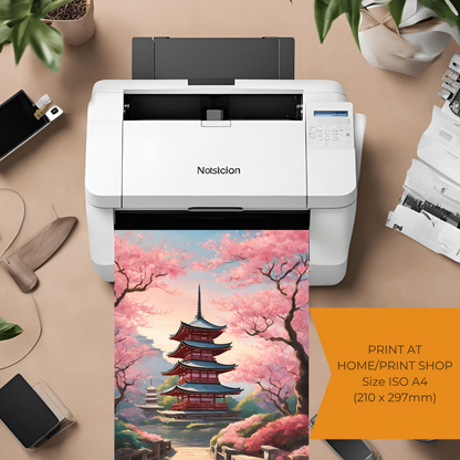 Japanese Architecture Blossom Digital Print - Instant Download