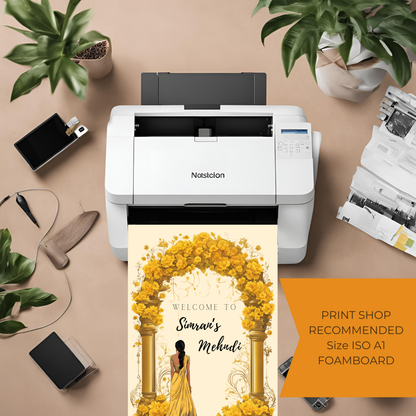 Yellow Floral Arch Entrance Board Digital Download - Online Template