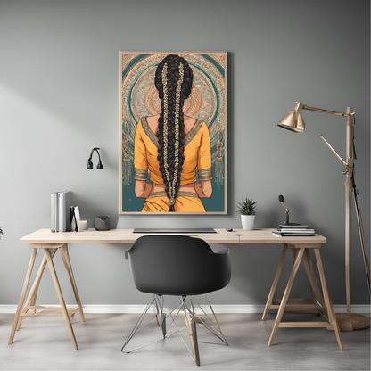 South Asian Art  Punjabi Girl with Parande - Digital Printable Wall Art