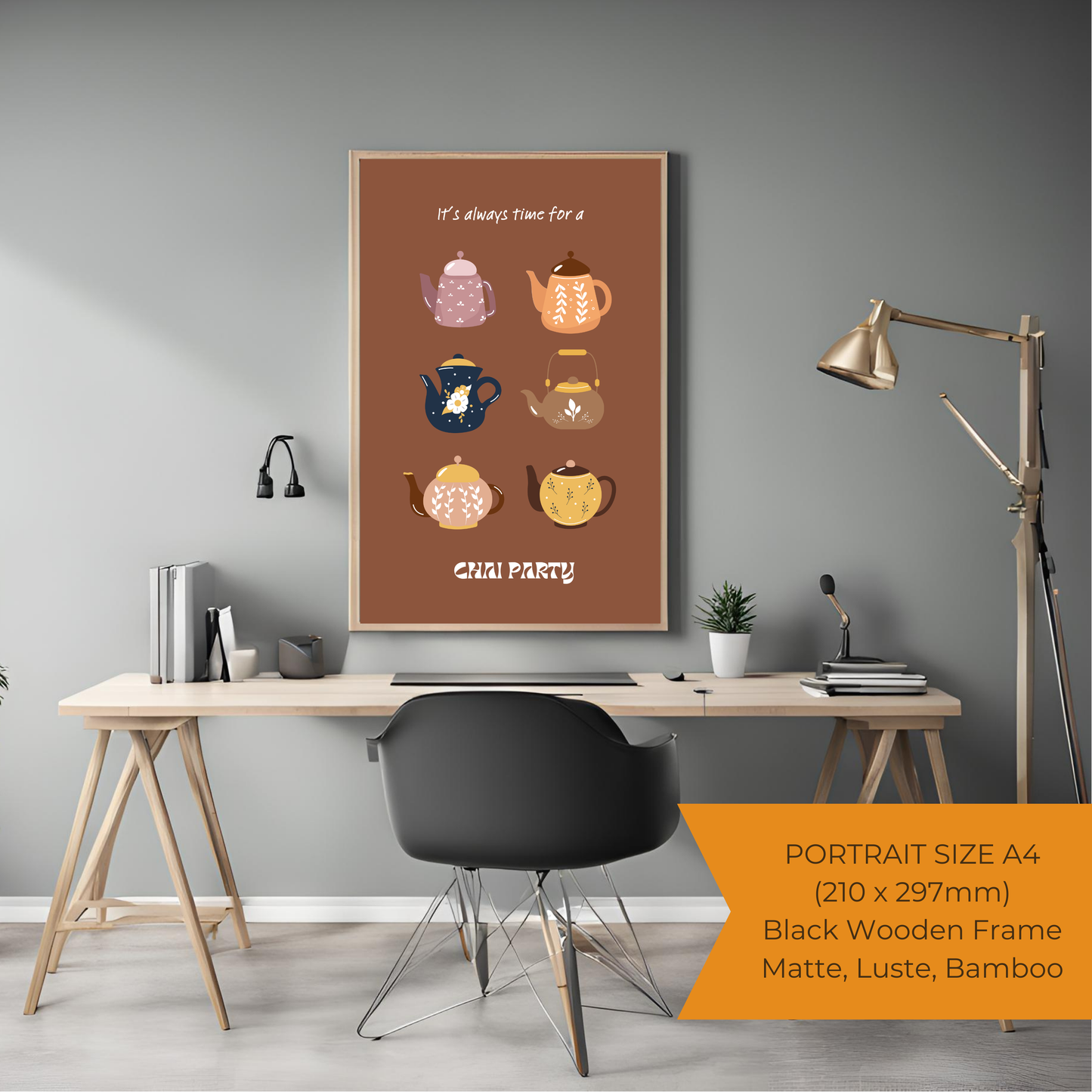 Chai Party Black Framed A4 Portrait Print