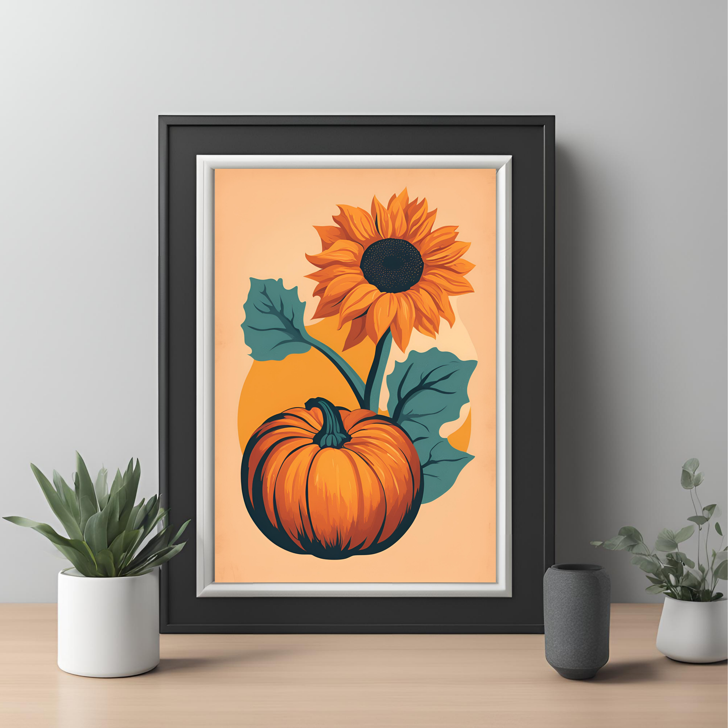 Pumpkin and Sunflower Orange Wall Art Digital Download