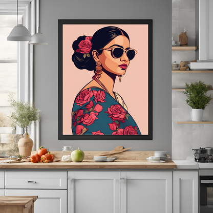 Indian Girl with Rose Saree Wall Art Digital Download