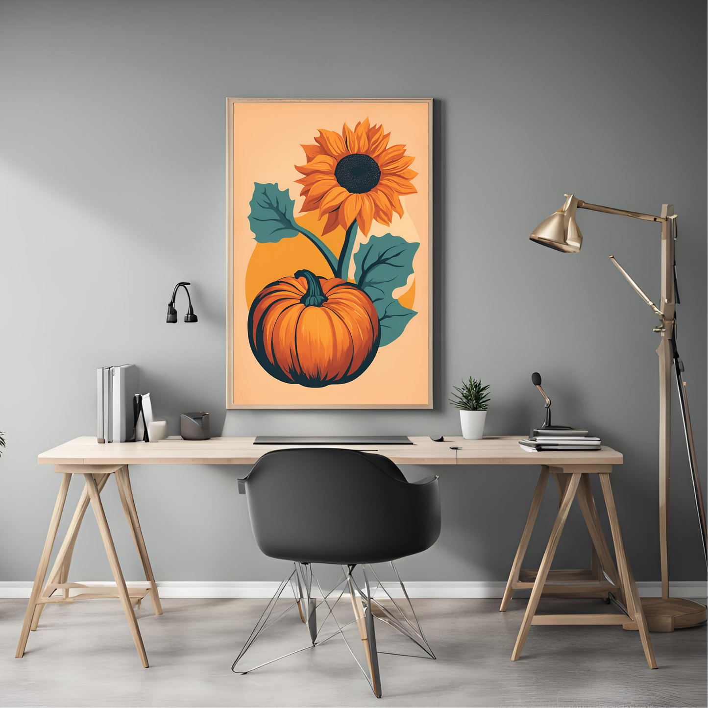 Pumpkin and Sunflower Orange Wall Art Digital Download