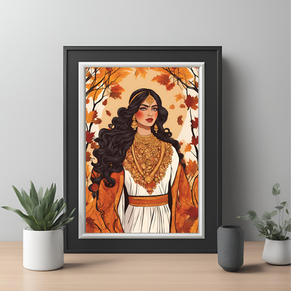 South Asian Art Desi Autumn Fall Princess Digital Print