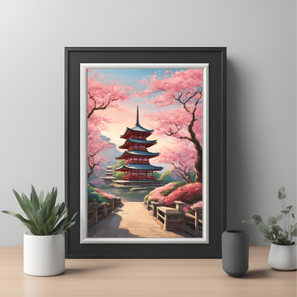 Japanese Architecture Blossom Digital Print - Instant Download