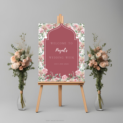 Burgundy Roses Minimalist Wedding Entrance Board - Online Template