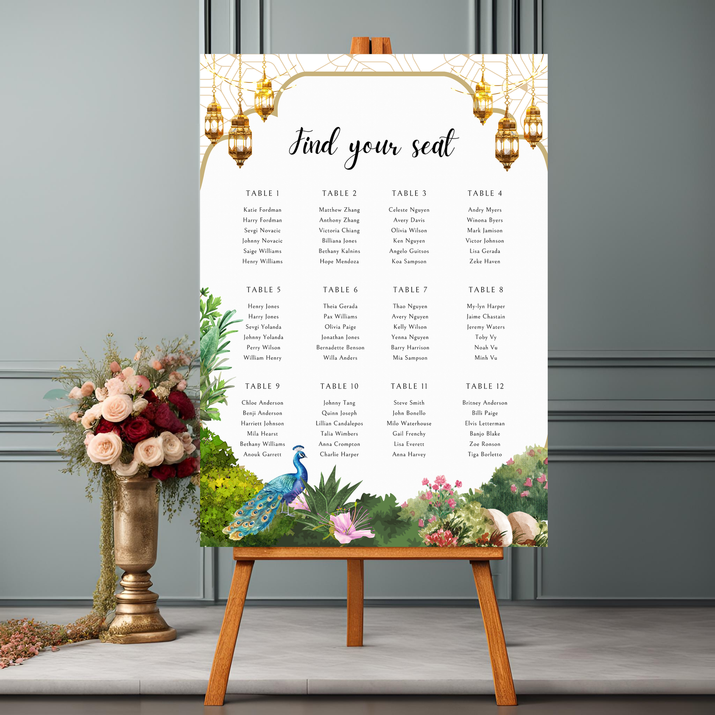 Peacock Garden Seating Plan Digital Download - Online Template