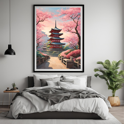 Japanese Architecture Blossom Digital Print - Instant Download