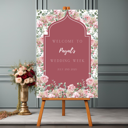 Burgundy Roses Minimalist Wedding Entrance Board - Online Template