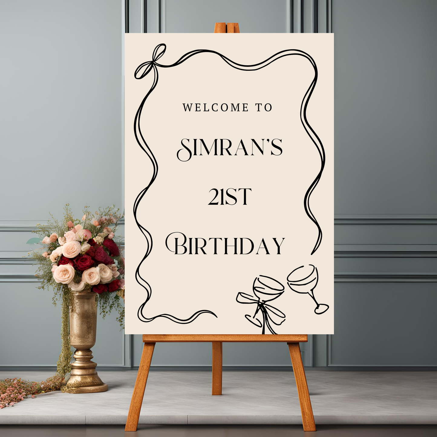 Minimalist Bow Celebration Entrance Board Digital Download - Online Template