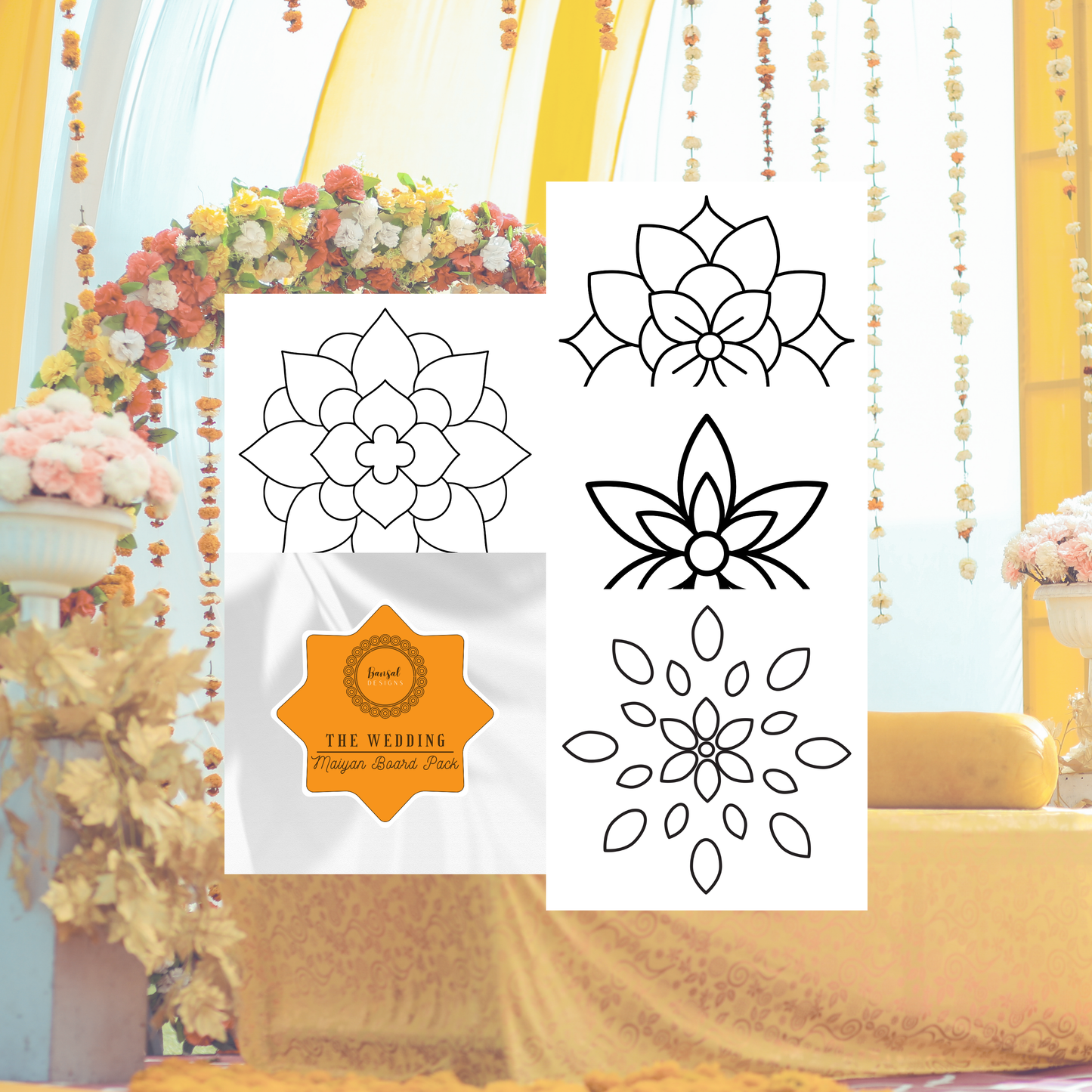 Maiyan Board Pack of 4 - Punjabi Wedding Accessories Digital Template