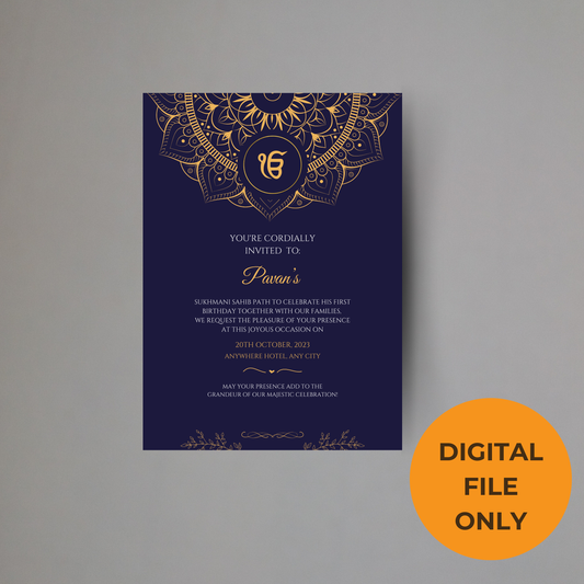 Navy Gold Mehndi Sukhmani Sahib Invitation Digital Download - Online Template