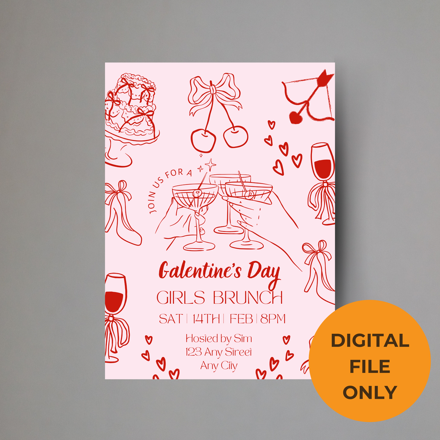 Galentines Invite Red Illustration