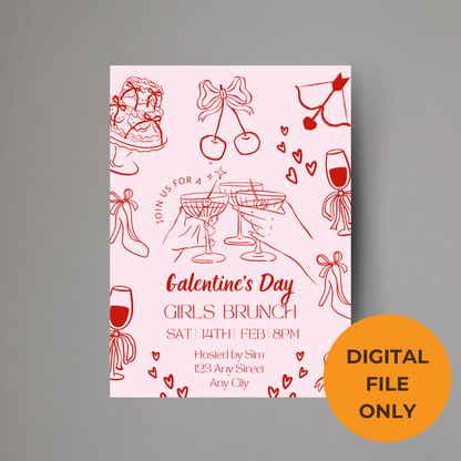 Galentines Invite Red Illustration