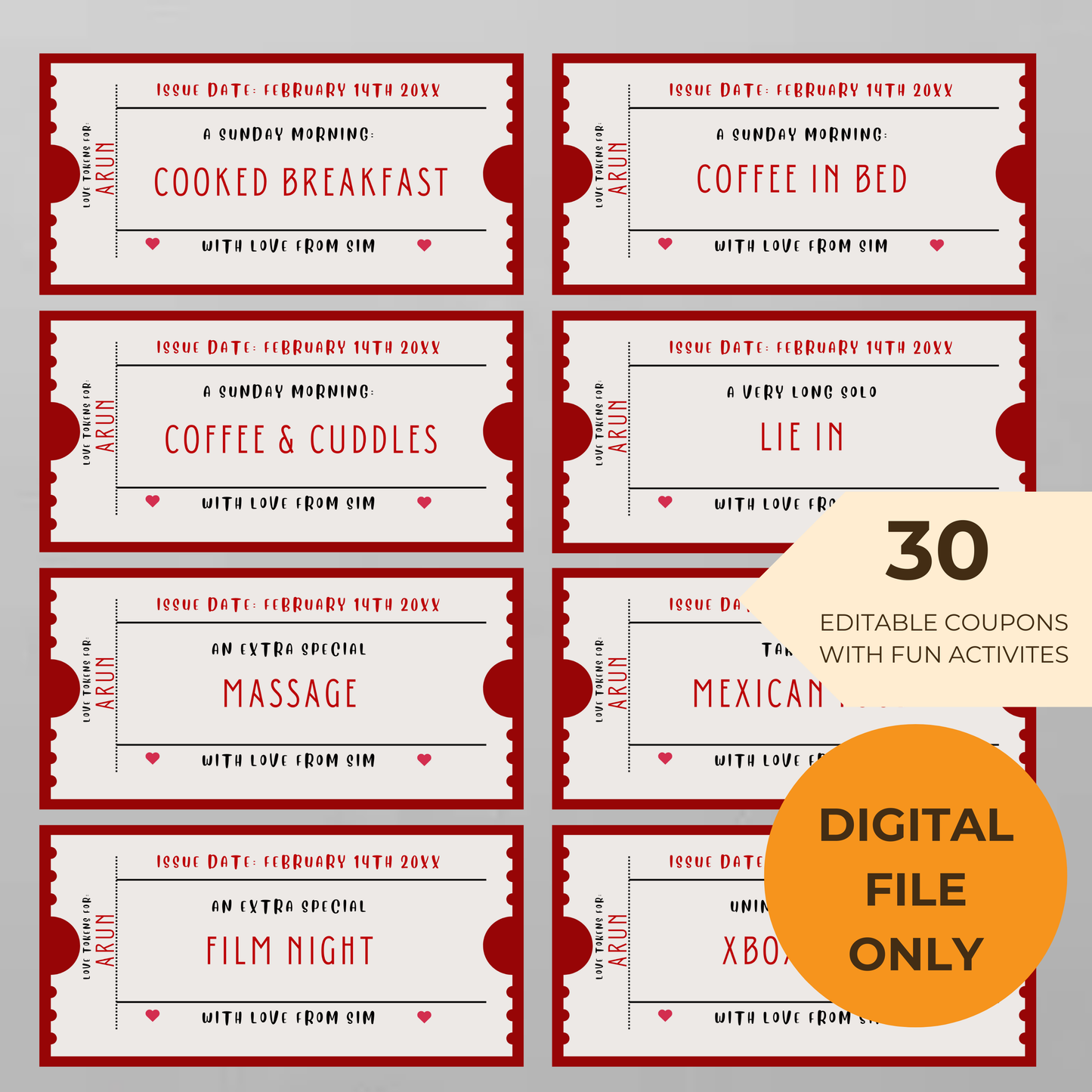 Love Coupon Editable Digital Template