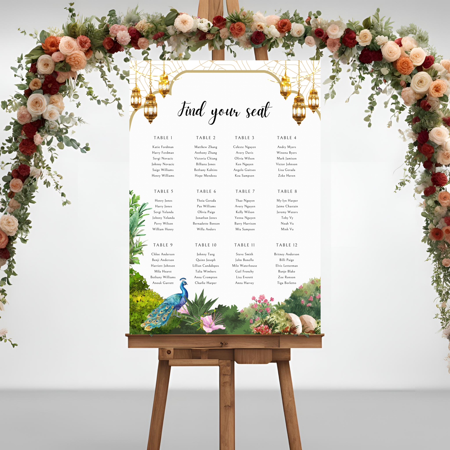 Peacock Garden Seating Plan Digital Download - Online Template