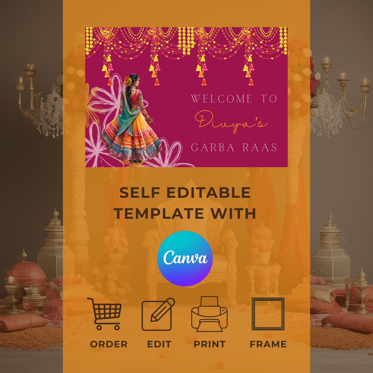 Decor Colourful Garba Entrance Board Digital Download - Online Template