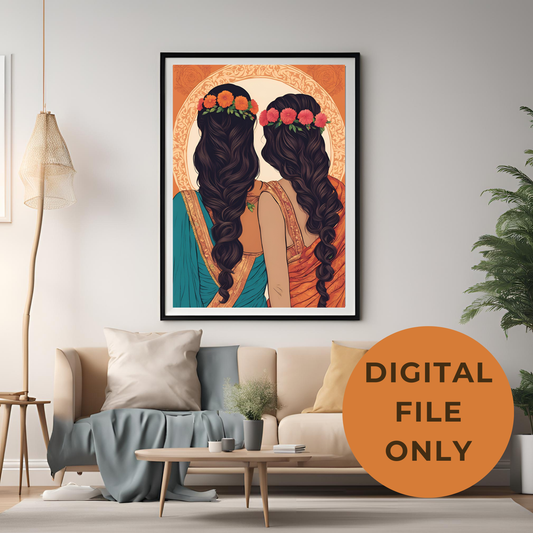 Indian Sisters Gajra Wall Art Digital Download