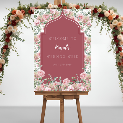 Burgundy Roses Minimalist Wedding Entrance Board - Online Template