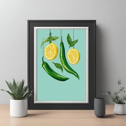 Chilli & Lemon A4 Black Framed Portrait Print