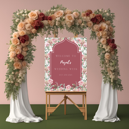 Burgundy Roses Minimalist Wedding Entrance Board - Online Template
