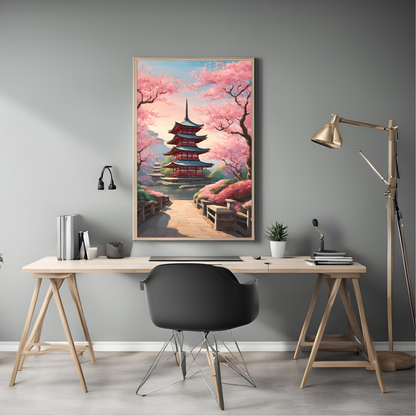 Japanese Architecture Blossom Digital Print - Instant Download