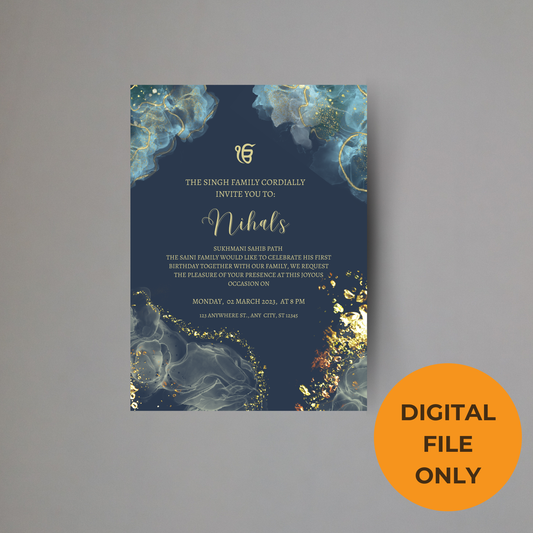 Navy Gold Sparkle Path Invite Digital Download - Online Template