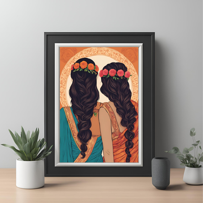 Indian Sisters Gajra Wall Art Digital Download