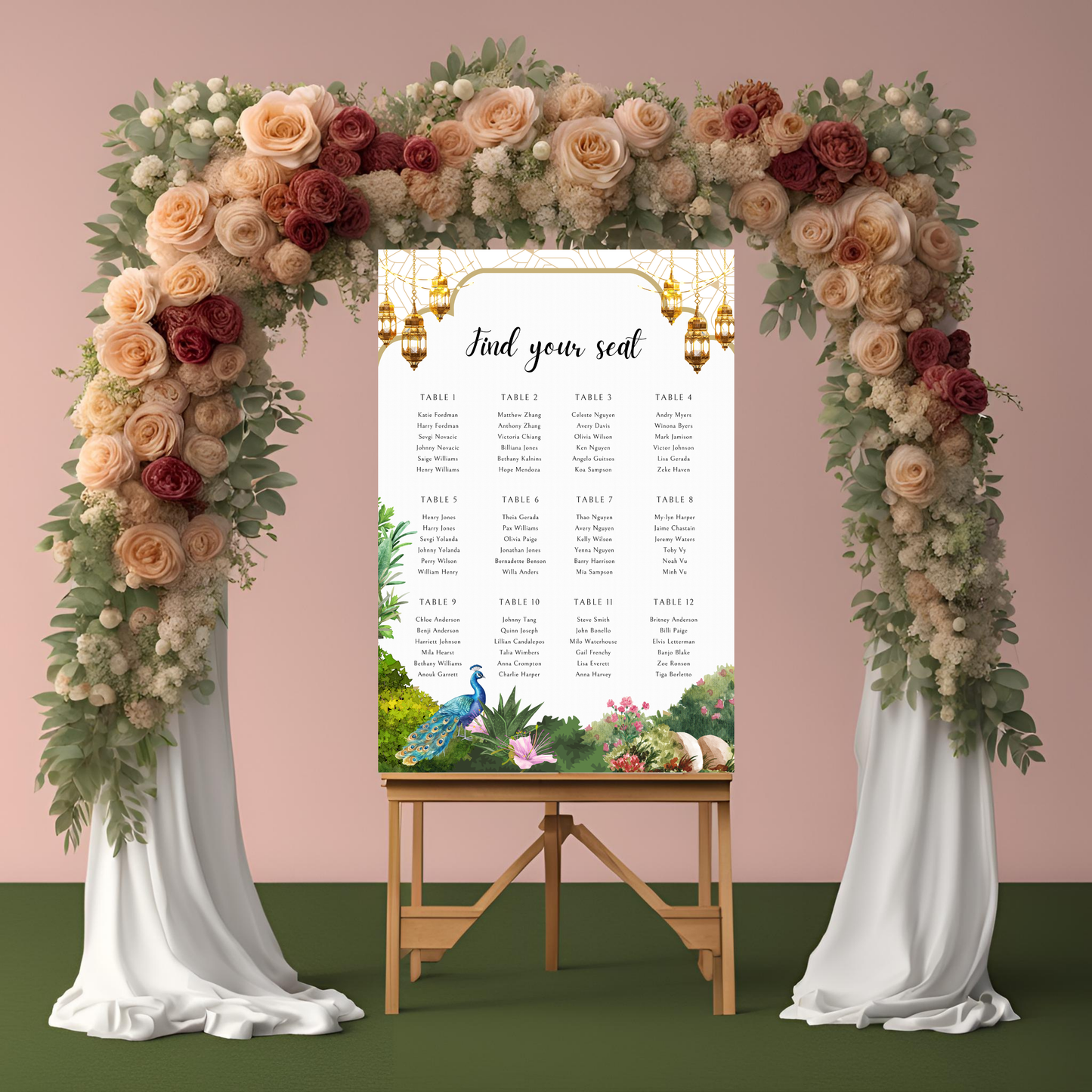 Peacock Garden Seating Plan Digital Download - Online Template