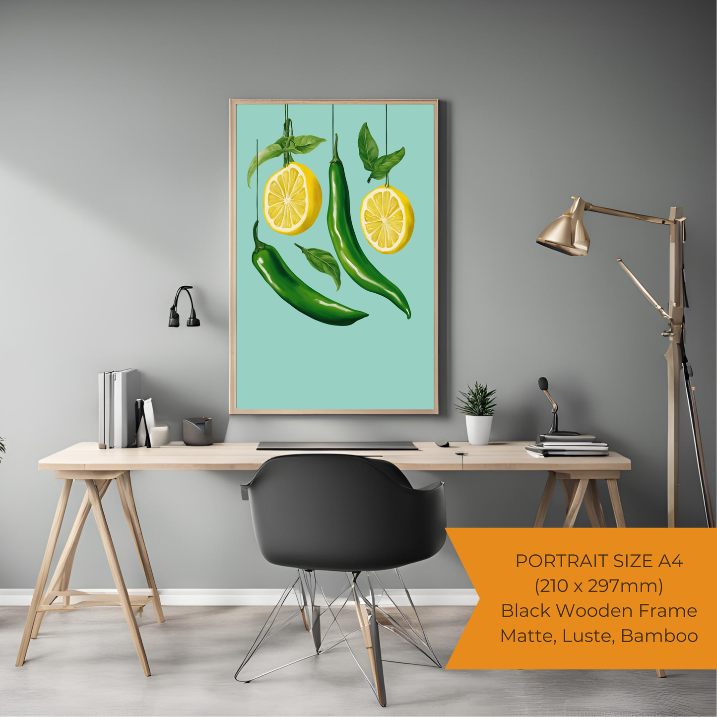 Chilli & Lemon A4 Black Framed Portrait Print