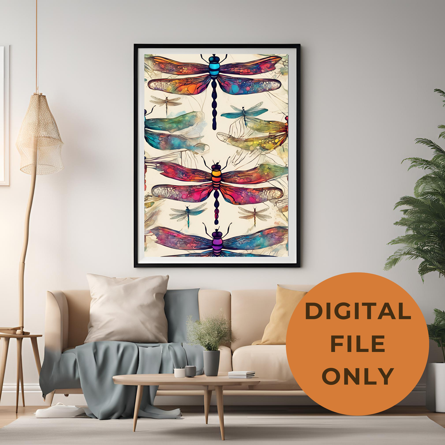 Dragonfly Abstract Watercolour - Digital Printable Colourful Wall Art