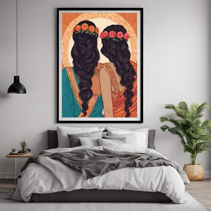 Indian Sisters Gajra Wall Art Digital Download