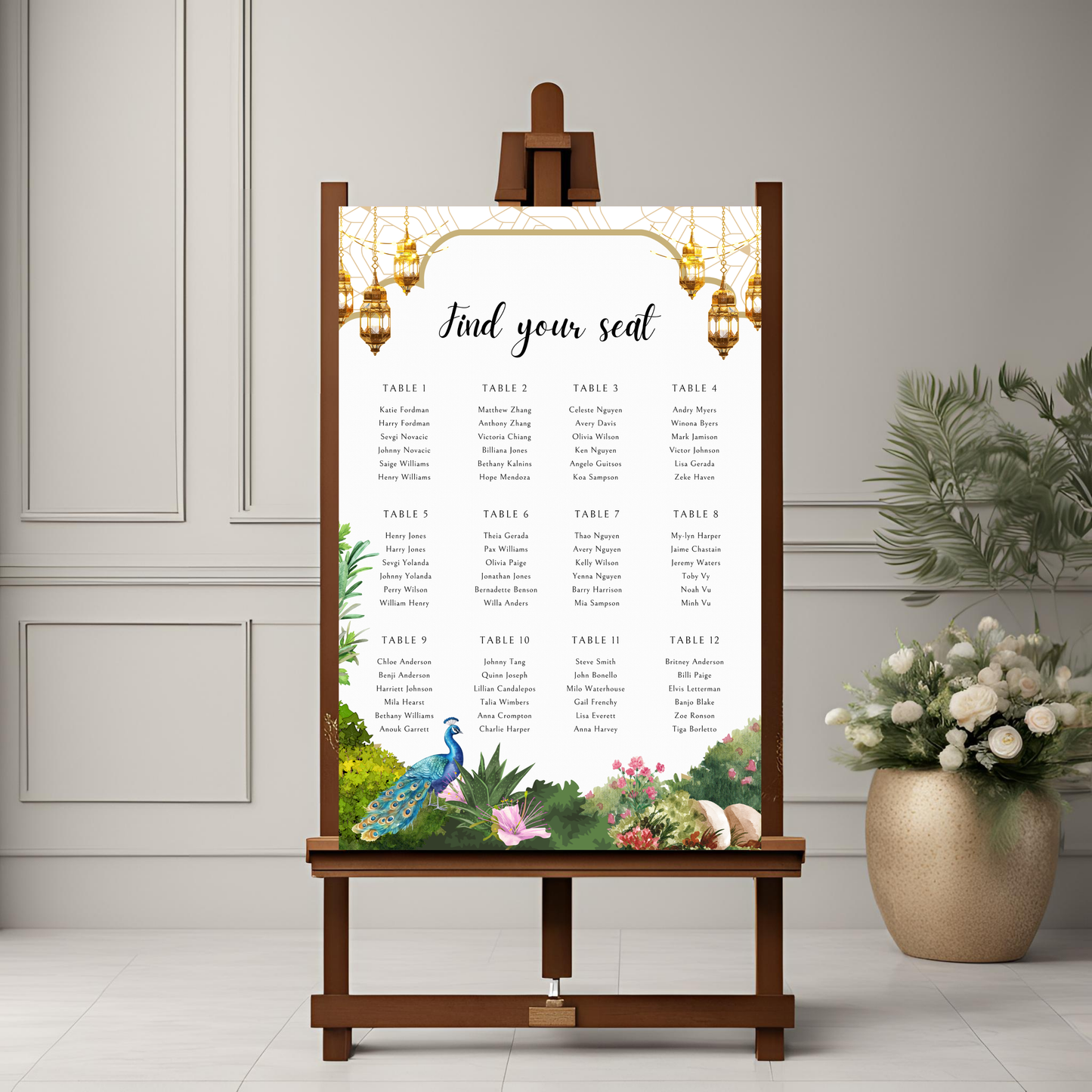 Peacock Garden Seating Plan Digital Download - Online Template