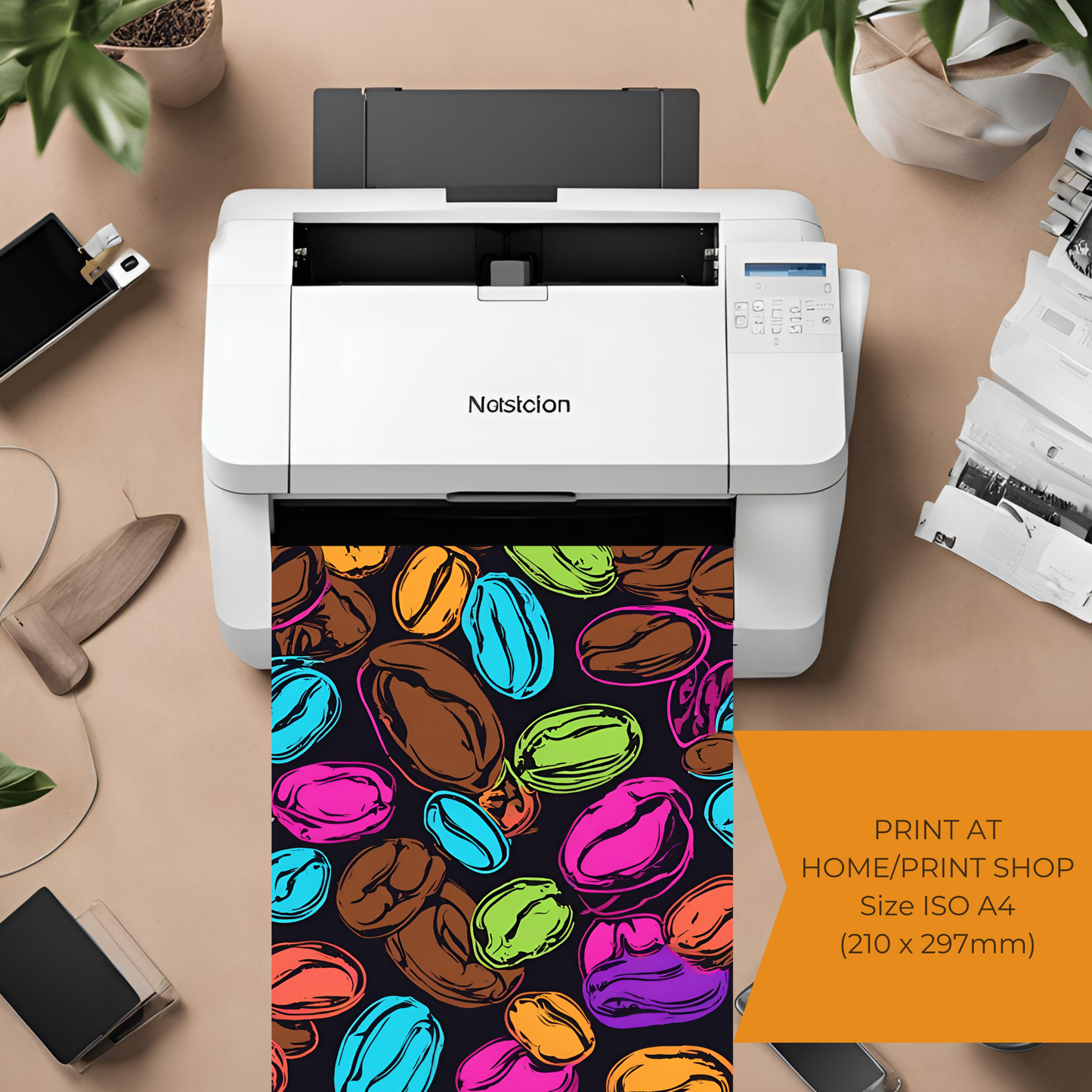 Retro Neon Coffee Pop Art Pattern - Digital Printable Wall Art