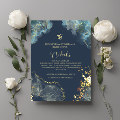 Navy Gold Sparkle Path Invite Digital Download - Online Template