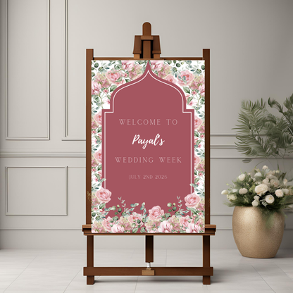 Burgundy Roses Minimalist Wedding Entrance Board - Online Template