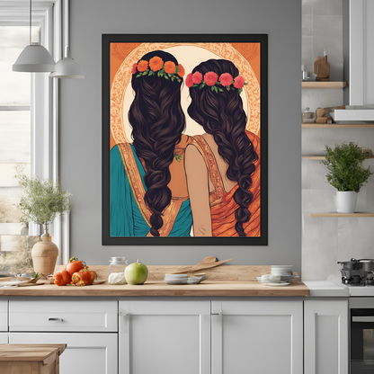 Indian Sisters Gajra Wall Art Digital Download