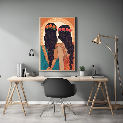 Indian Sisters Gajra Wall Art Digital Download