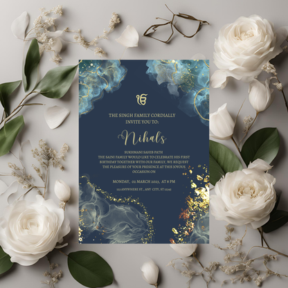 Navy Gold Sparkle Path Invite Digital Download - Online Template