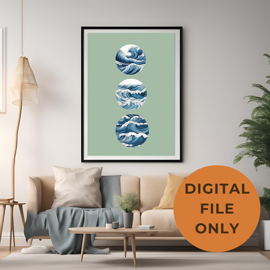 Waves Turquoise Wall Art Print - Digital Download