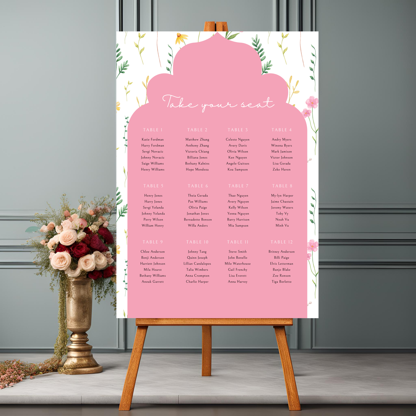 Wildflower Pink Seating Plan Digital Download - Online Template