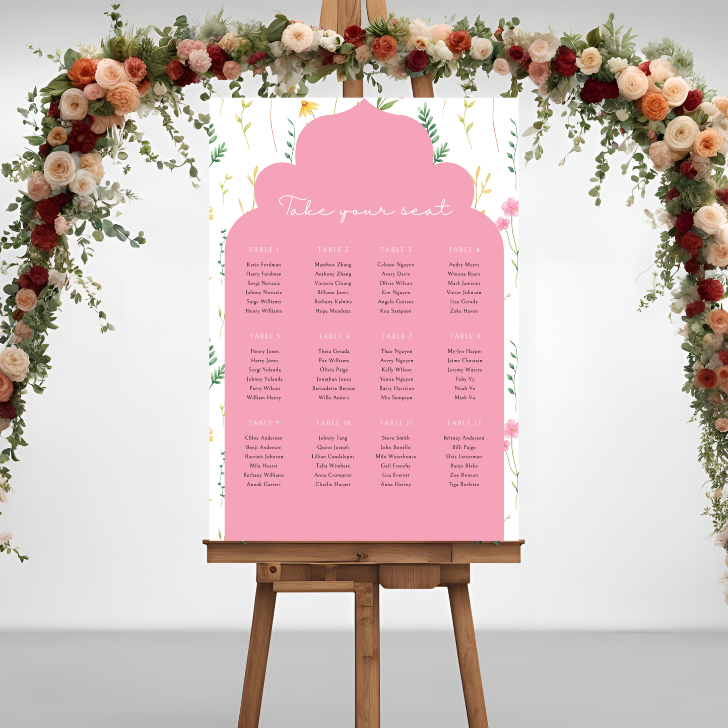 Wildflower Pink Seating Plan Digital Download - Online Template
