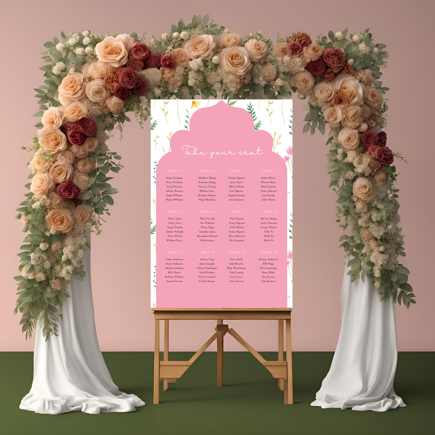 Wildflower Pink Seating Plan Digital Download - Online Template