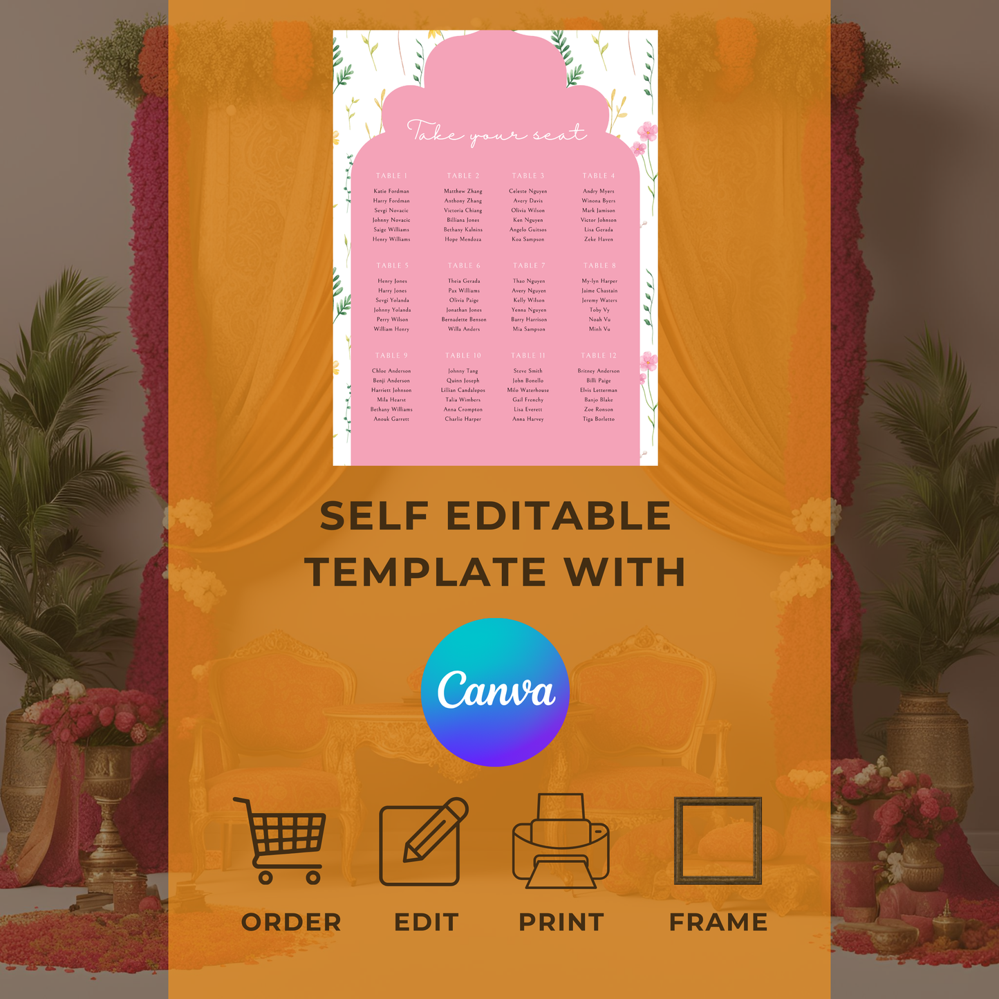 Wildflower Pink Seating Plan Digital Download - Online Template