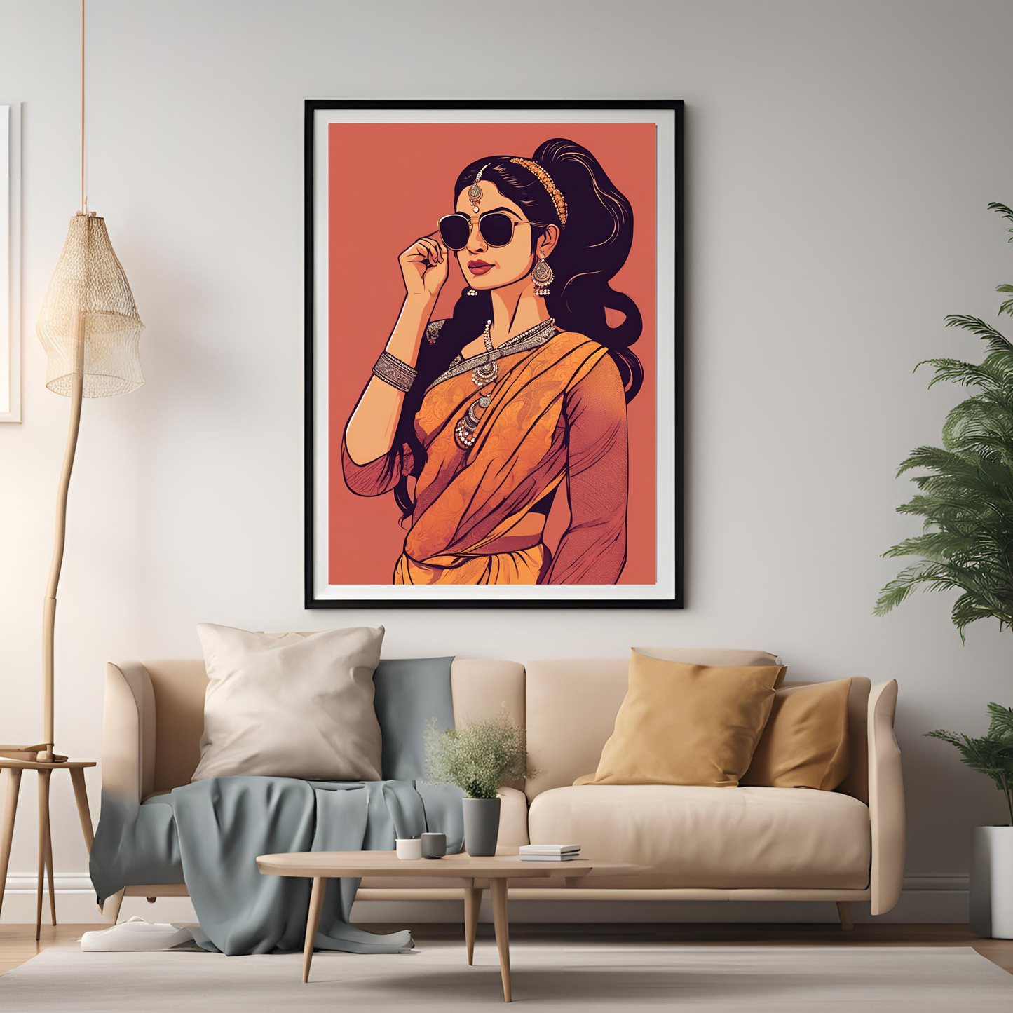 Sarees & Sunglasses Red Framed A4 Fine Art Print - Portrait/Black