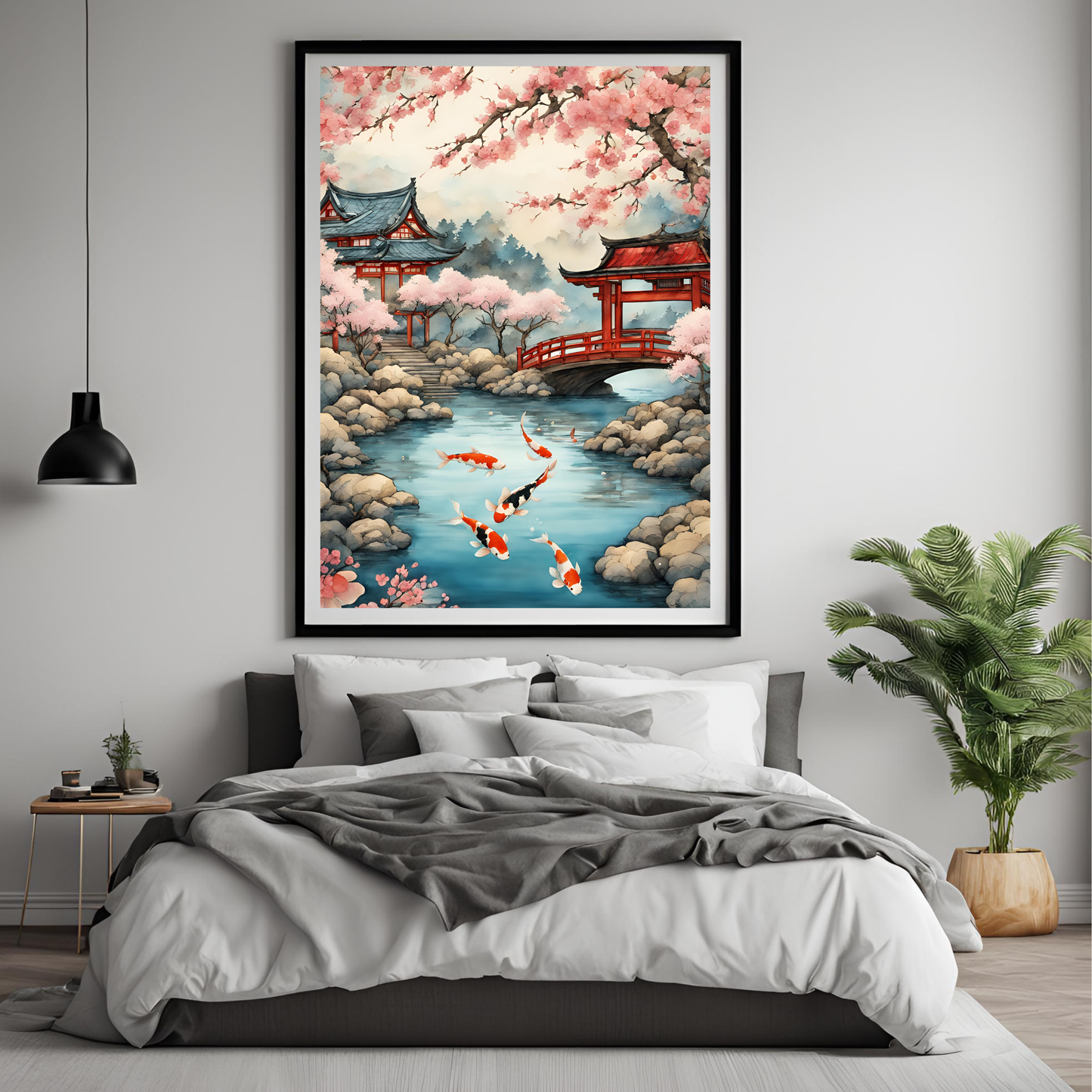 Japanese Koi Pond Landscape Digital Print - Instant Download