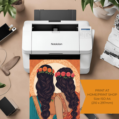 Indian Sisters Gajra Wall Art Digital Download