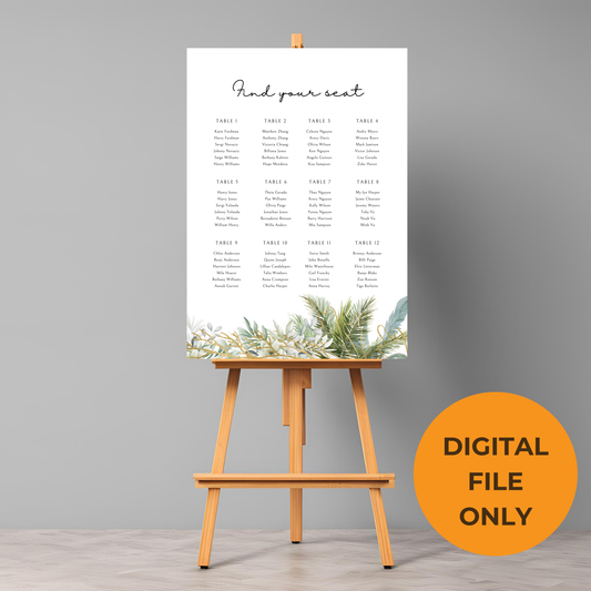 Destination Wedding Palm Tree Seating Plan Digital Download - Online Template